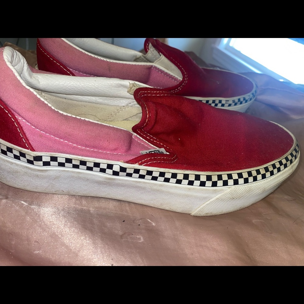 Super unique red and pink vans, size 7.5